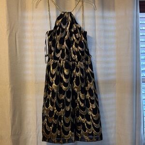 Trina Turk silk black/gold/silver rope dress size 4
